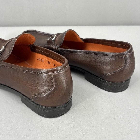 Santoni Horsebit Shoes Mens 8 42 Brown Leather Loafers Italy Dress Slip On main image 4